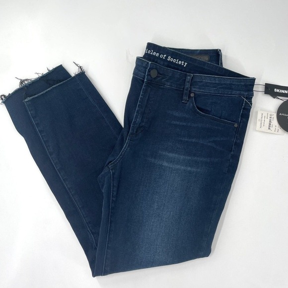 Articles Of Society Womens Size 32 Fringe Hem Skinny Dark Wash Denim Blue Jeans - Picture 1 of 6